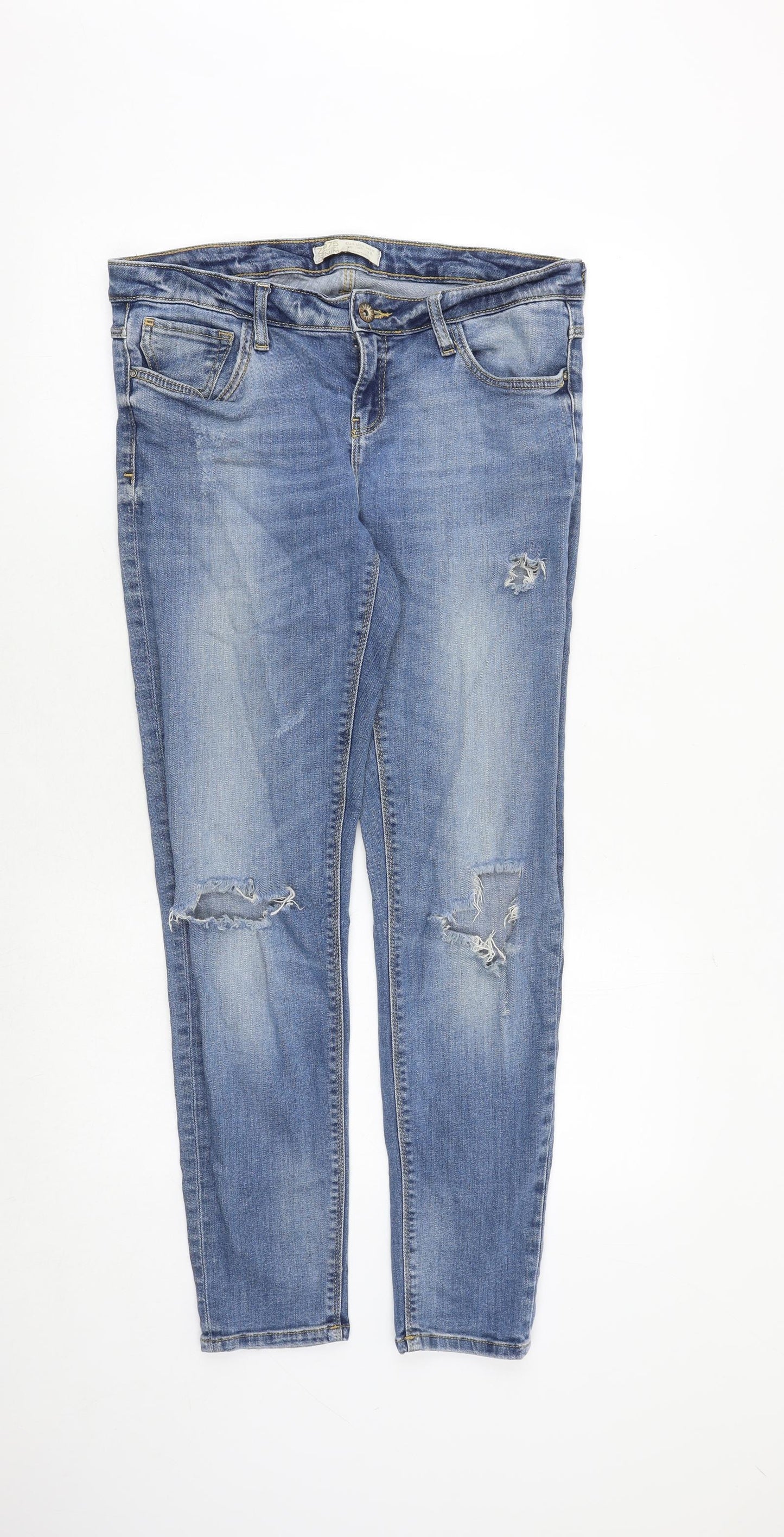 Zara Womens Blue Cotton Skinny Jeans Size 12 Regular Zip