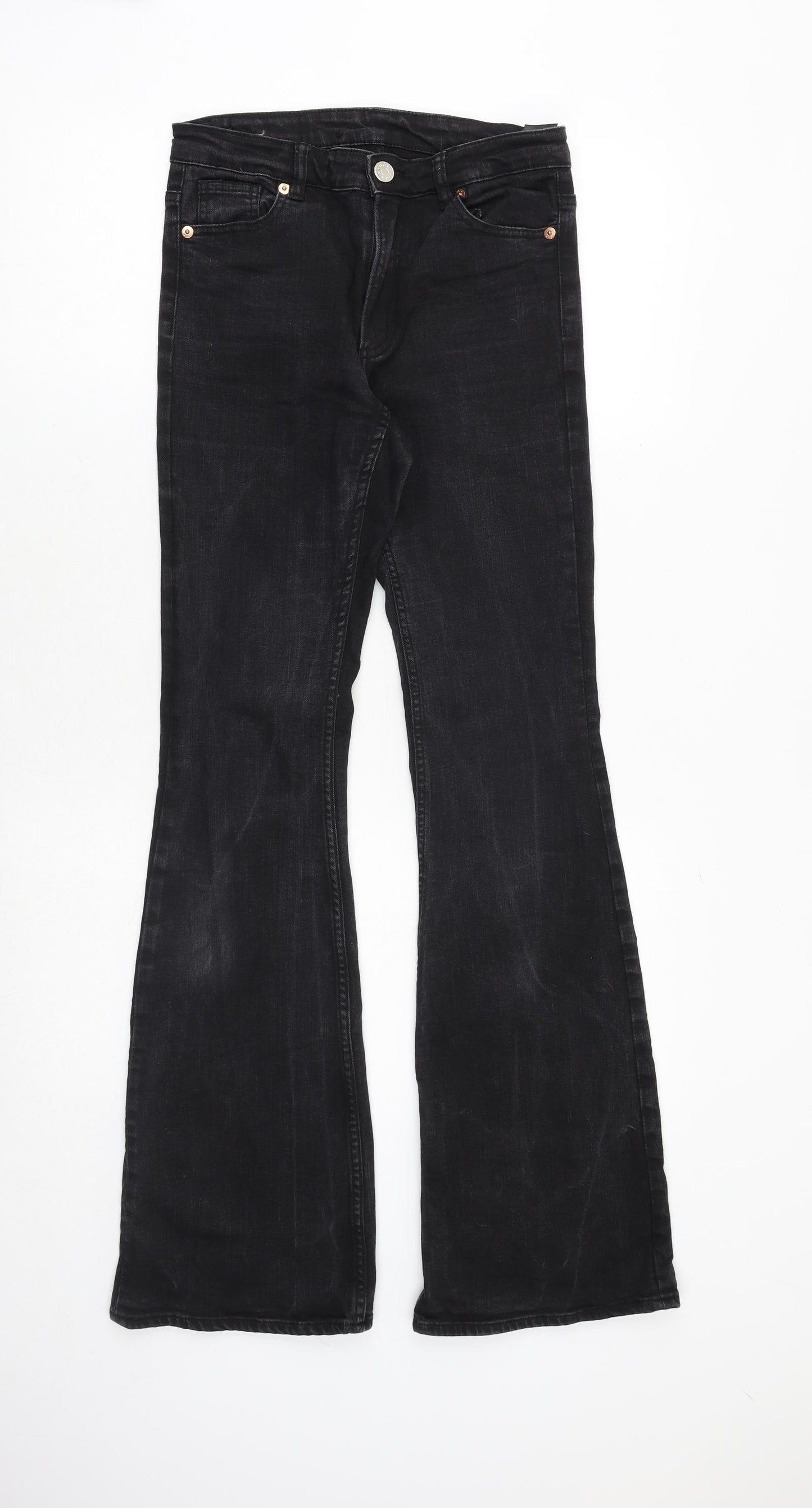 Monki Womens Black Cotton Bootcut Jeans Size 26 in Regular Zip