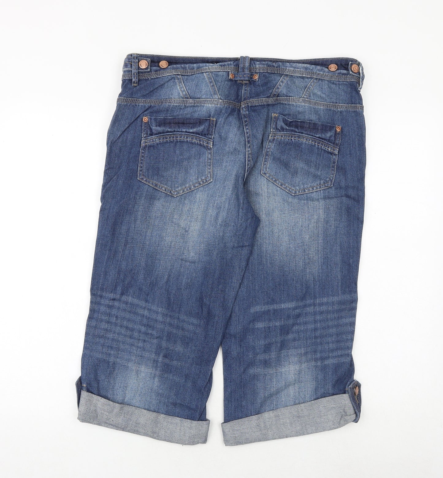 NEXT Womens Blue Cotton Cropped Jeans Size 14 Regular Zip