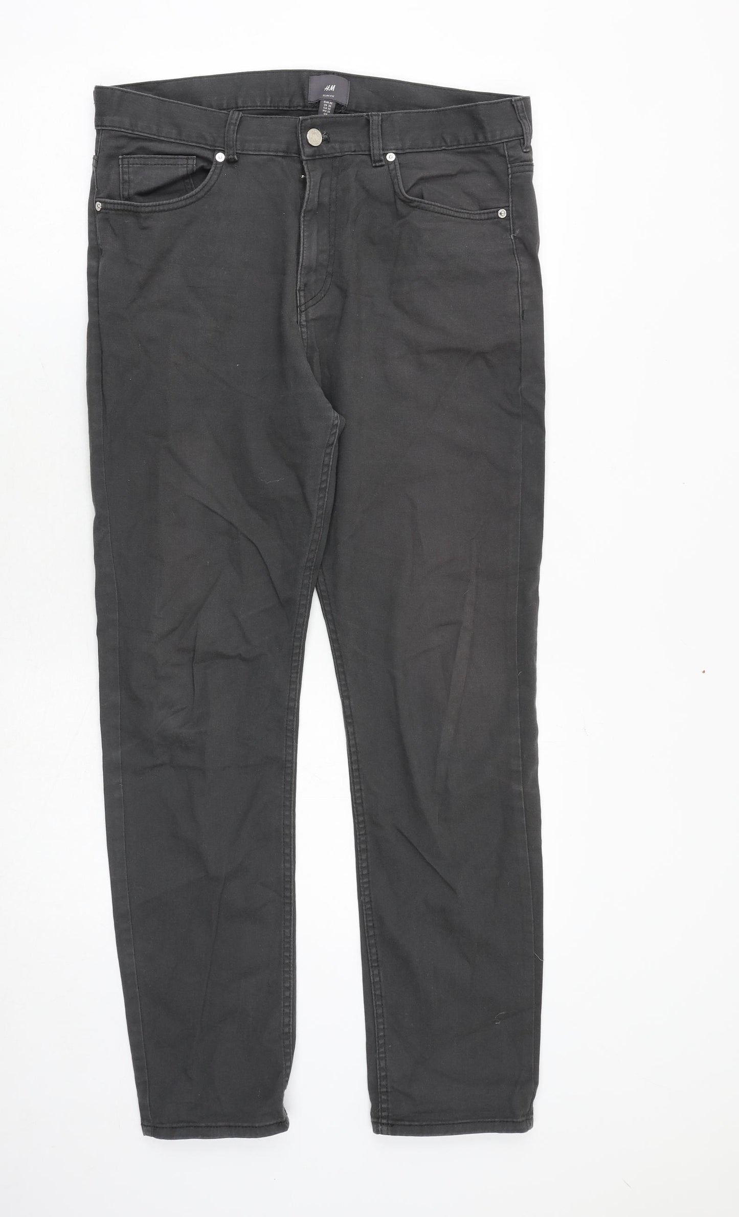 H&M Mens Grey Cotton Straight Jeans Size 32 in Regular Zip