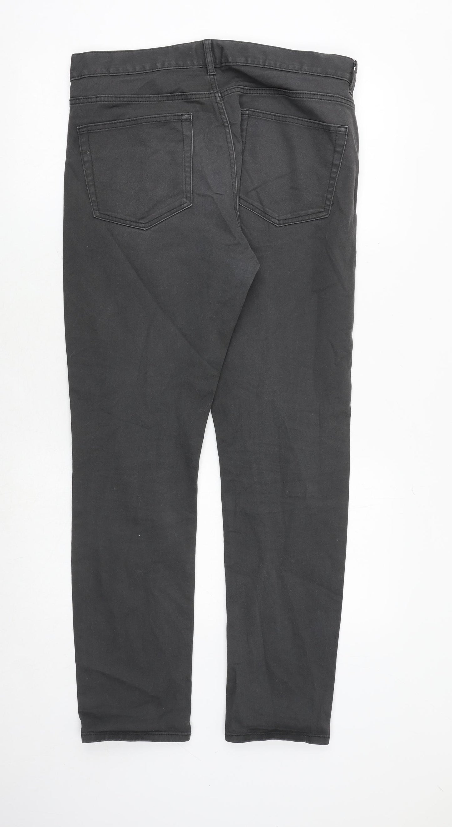 H&M Mens Grey Cotton Straight Jeans Size 32 in Regular Zip