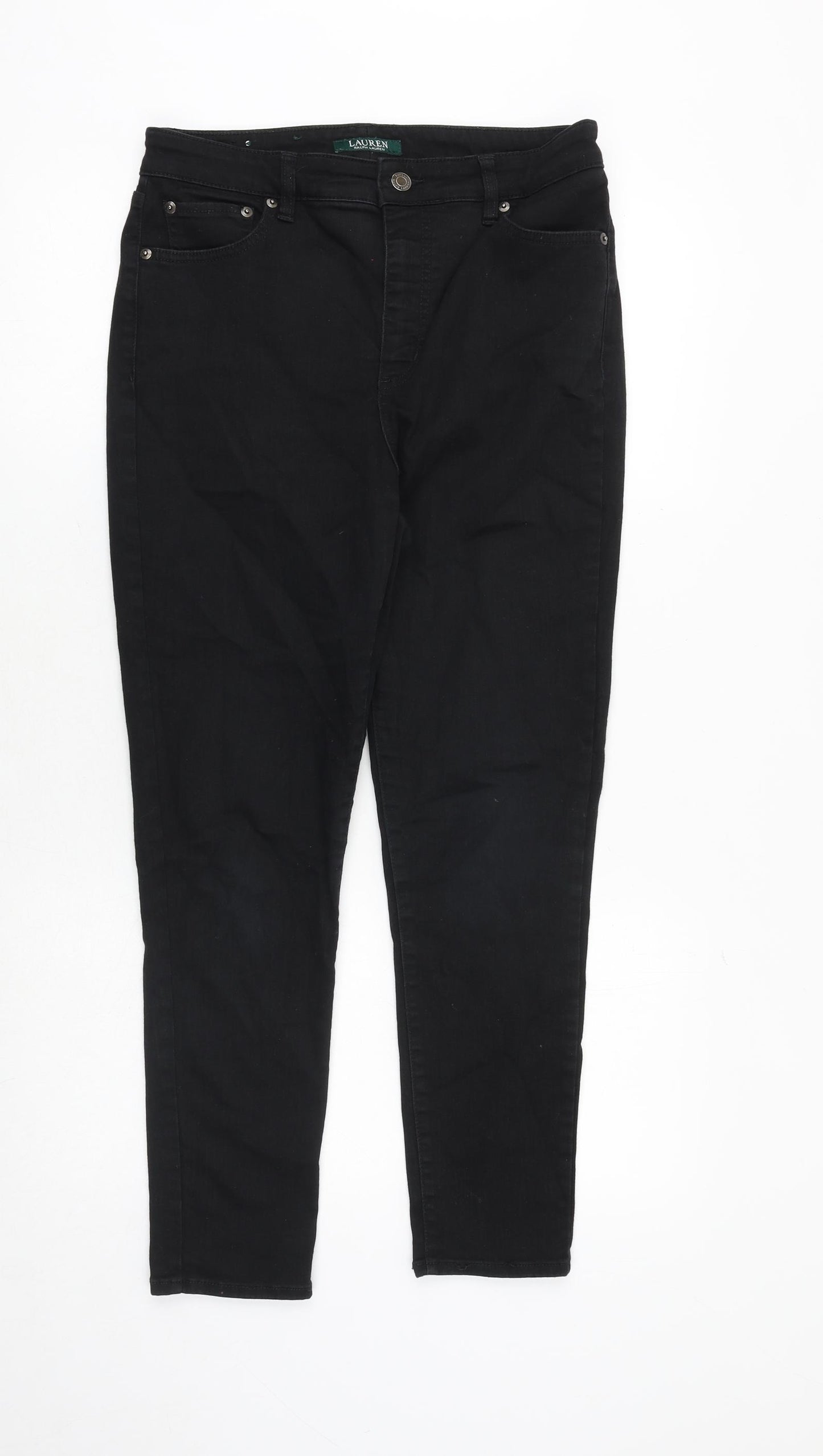 Ralph Lauren Womens Black Cotton Skinny Jeans Size 10 Regular Zip
