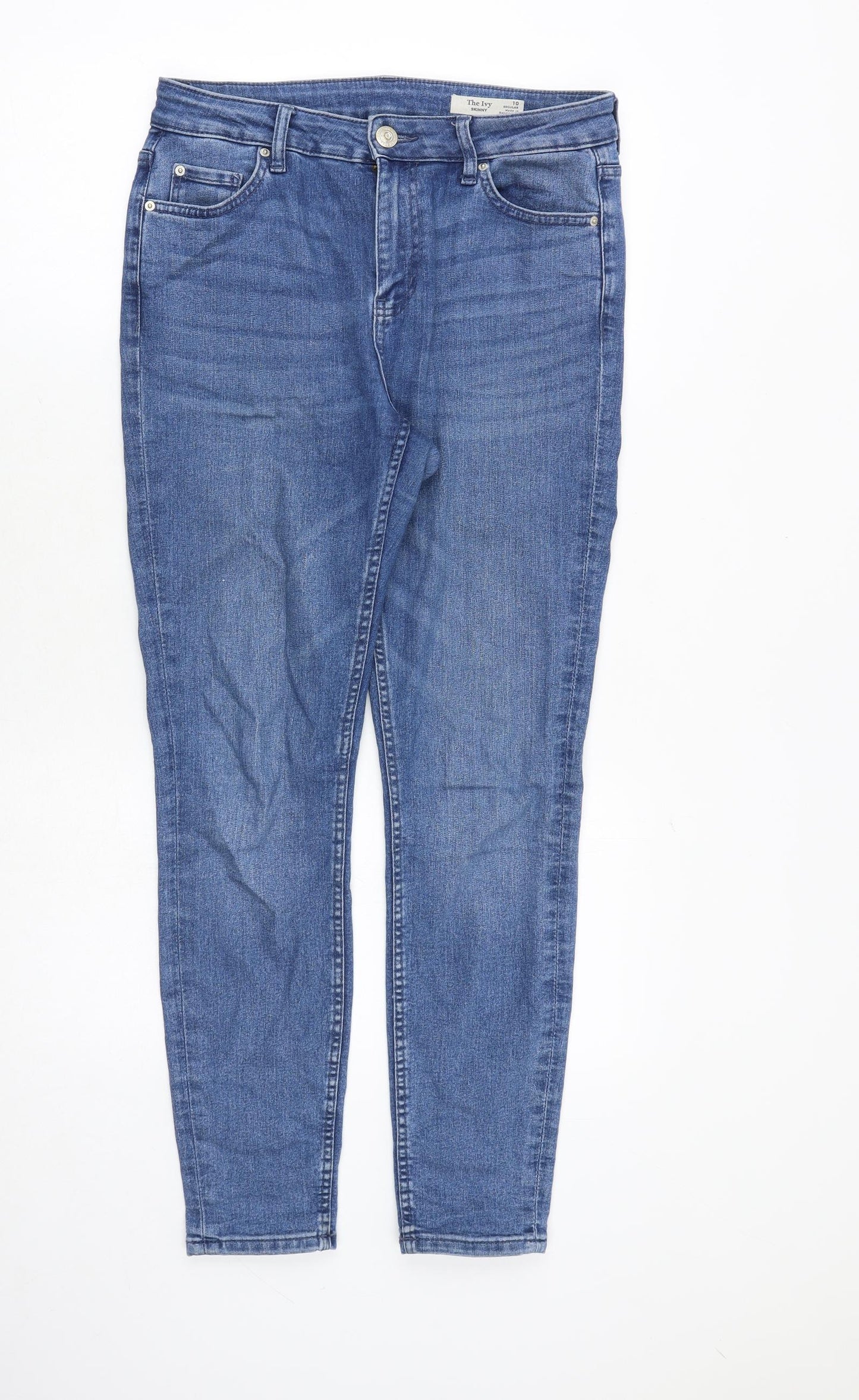 Marks and Spencer Womens Blue Cotton Skinny Jeans Size 10 Regular Zip