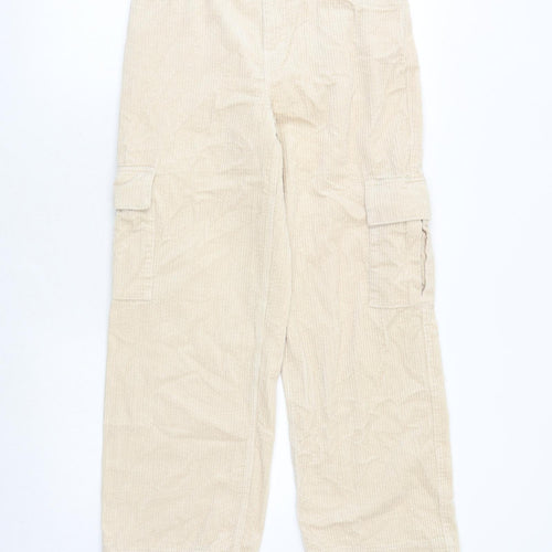 Marks and Spencer Girls Beige 100% Cotton Cargo Trousers Size 12-13 Years Regular Zip
