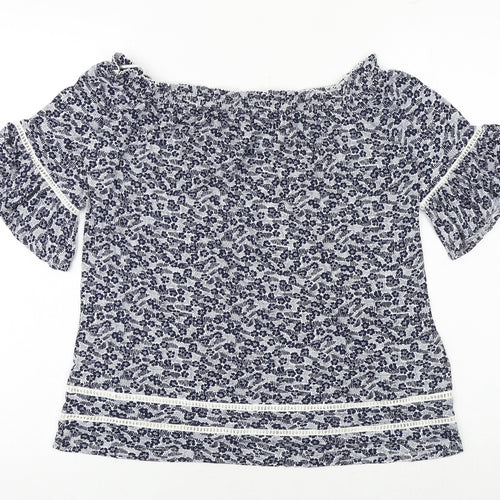 NEXT Womens Blue Floral Viscose Basic Blouse Size 8 Off the Shoulder