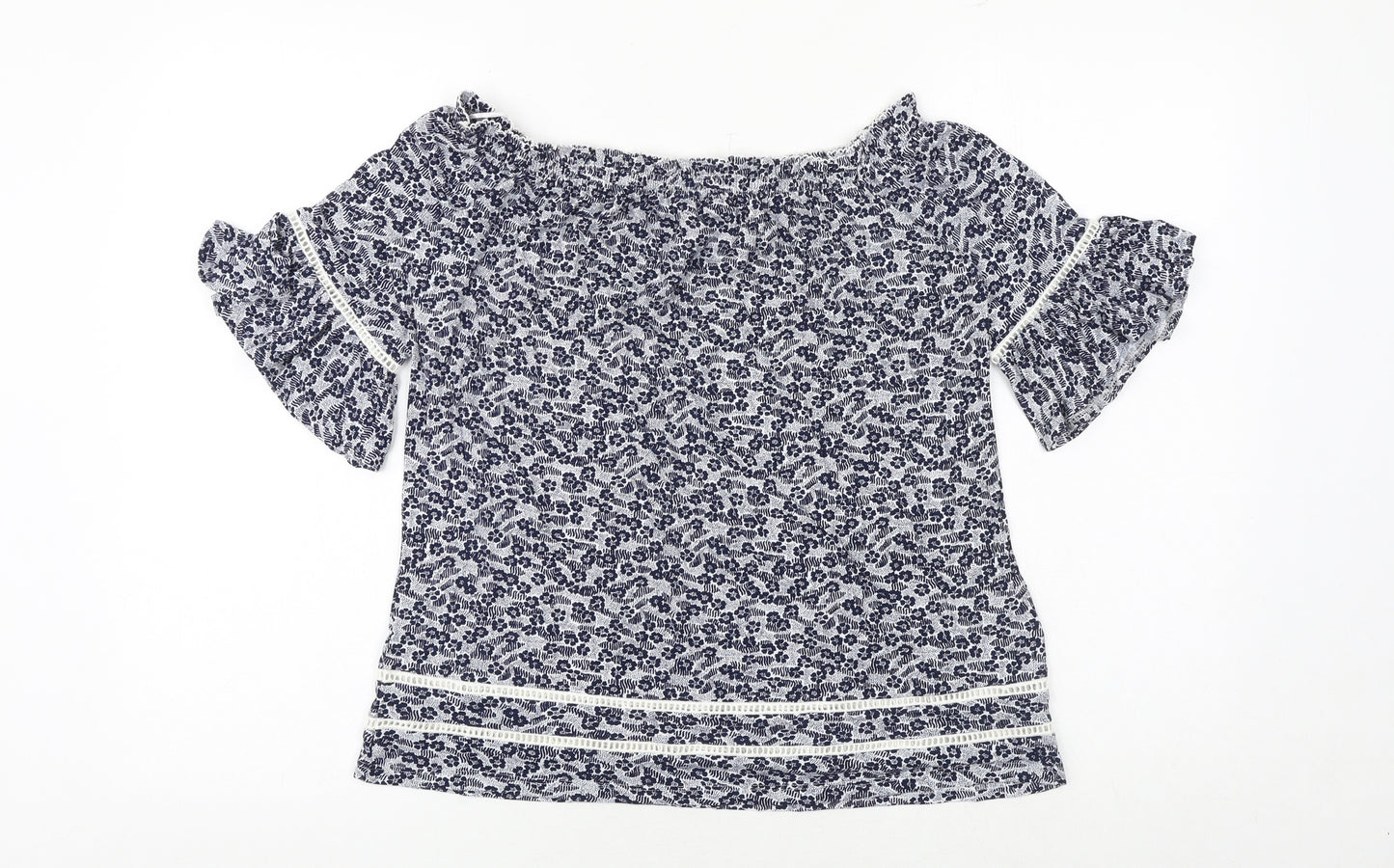 NEXT Womens Blue Floral Viscose Basic Blouse Size 8 Off the Shoulder
