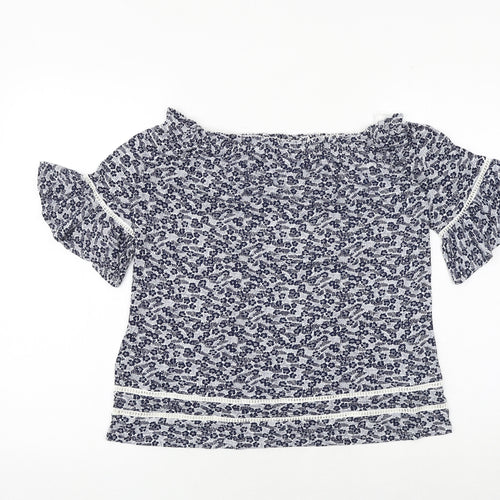 NEXT Womens Blue Floral Viscose Basic Blouse Size 8 Off the Shoulder