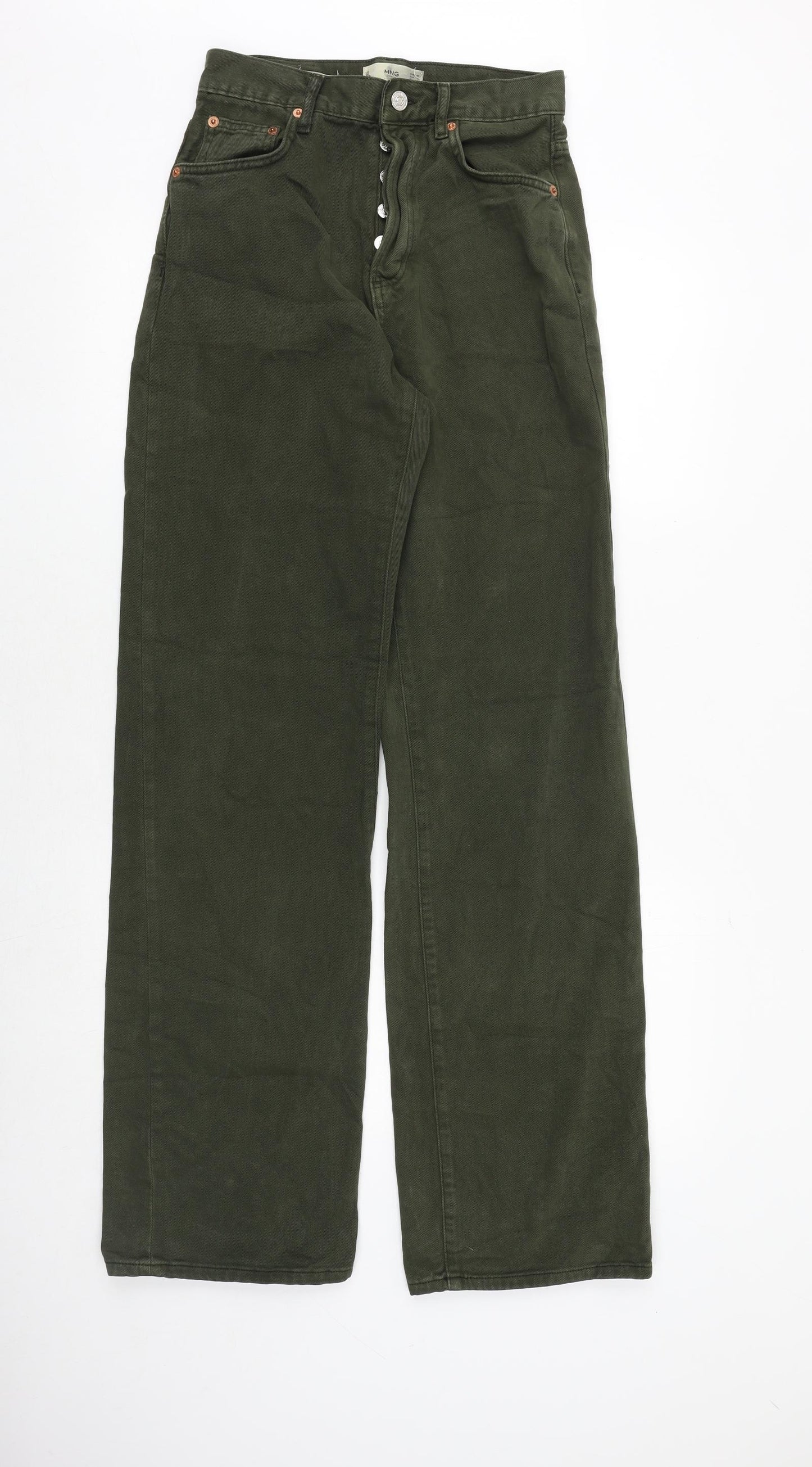 Mango Womens Green Cotton Straight Jeans Size 8 Relaxed Button