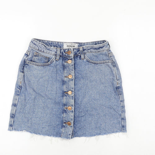 New Look Girls Blue 100% Cotton A-Line Skirt Size 12 Years Regular Button