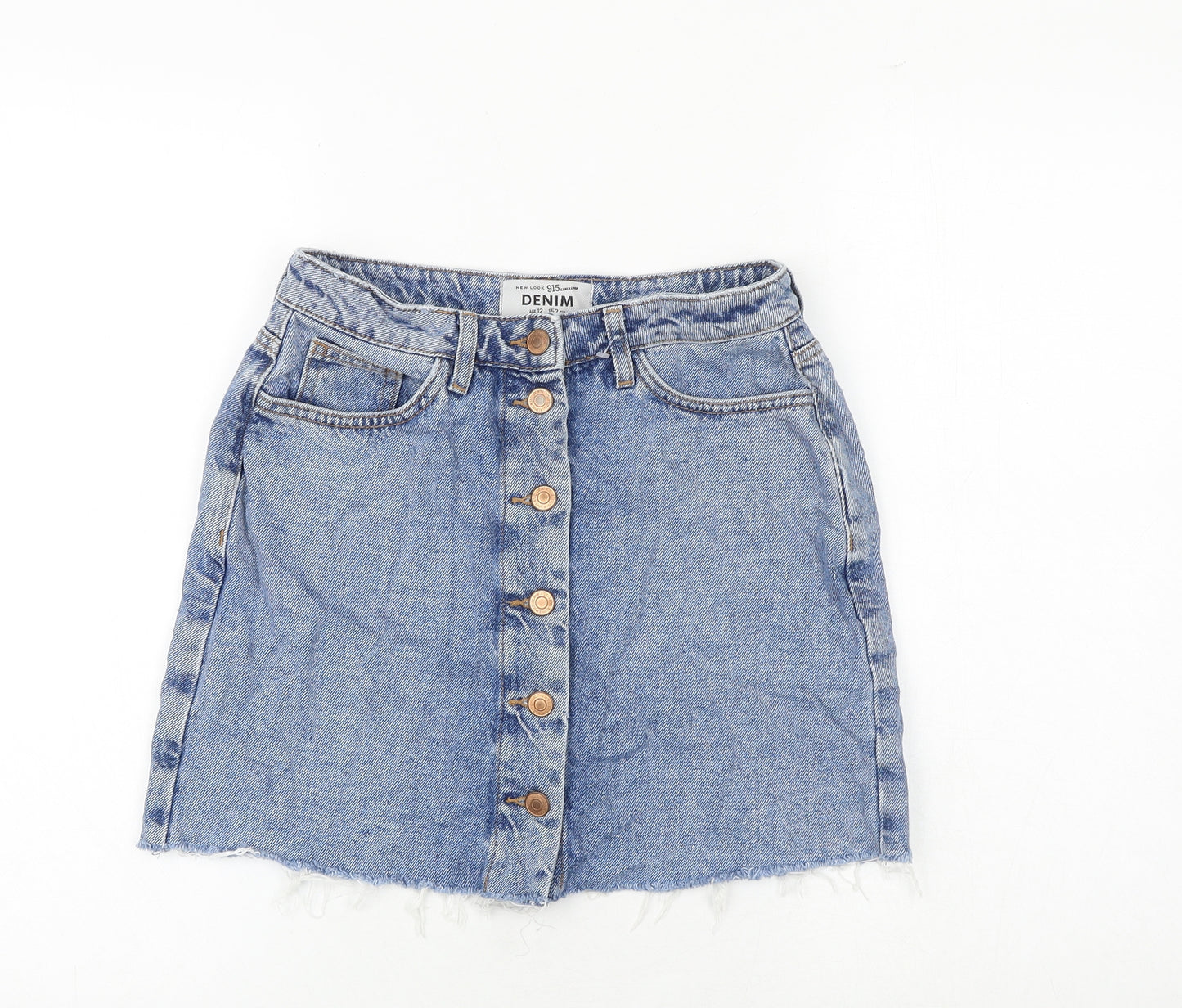 New Look Girls Blue 100% Cotton A-Line Skirt Size 12 Years Regular Button