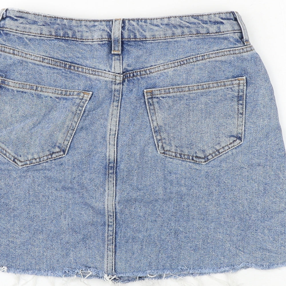 New Look Girls Blue 100% Cotton A-Line Skirt Size 12 Years Regular Button