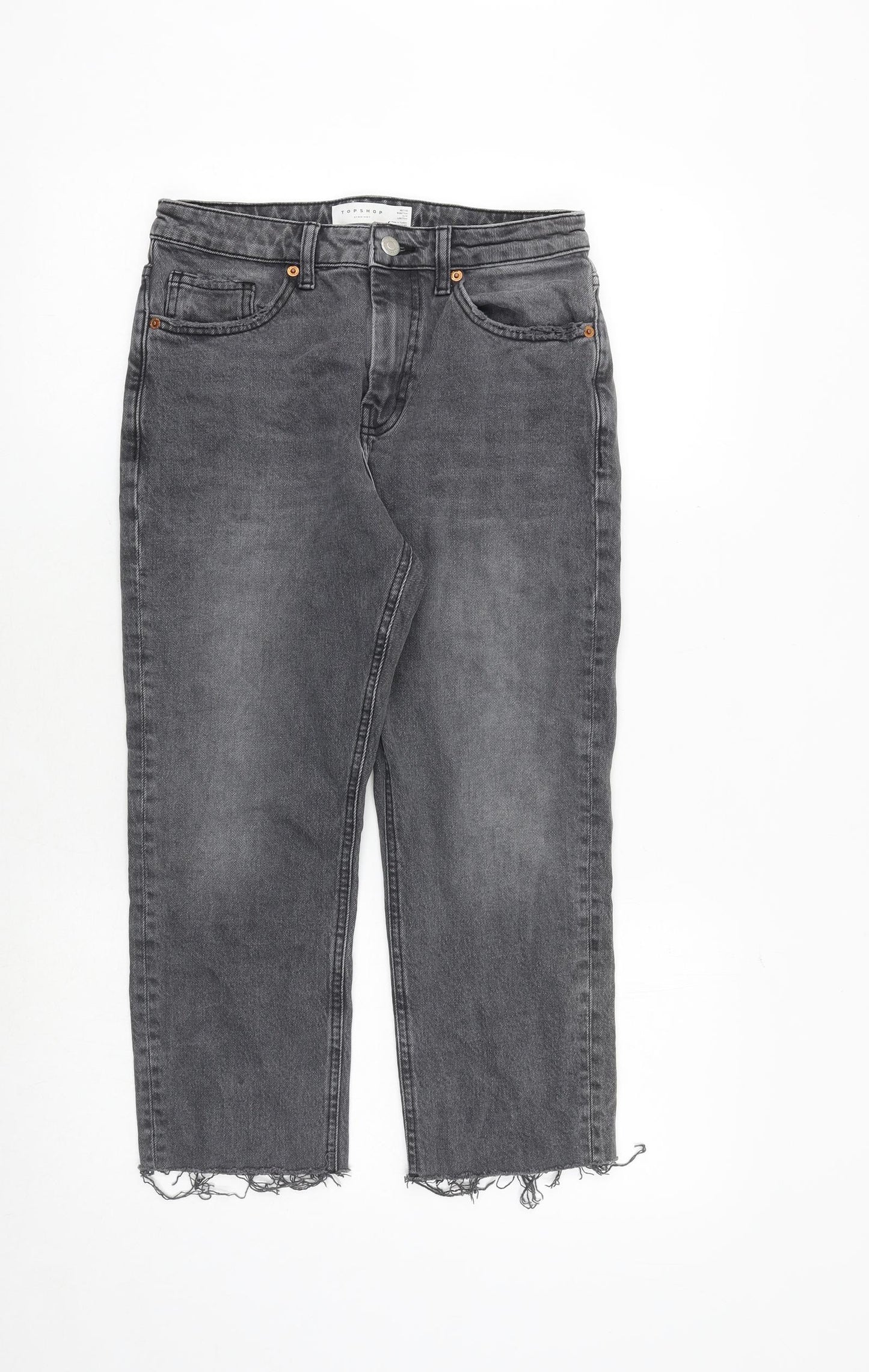 Topshop Womens Grey Cotton Straight Jeans Size 28 in Regular Zip