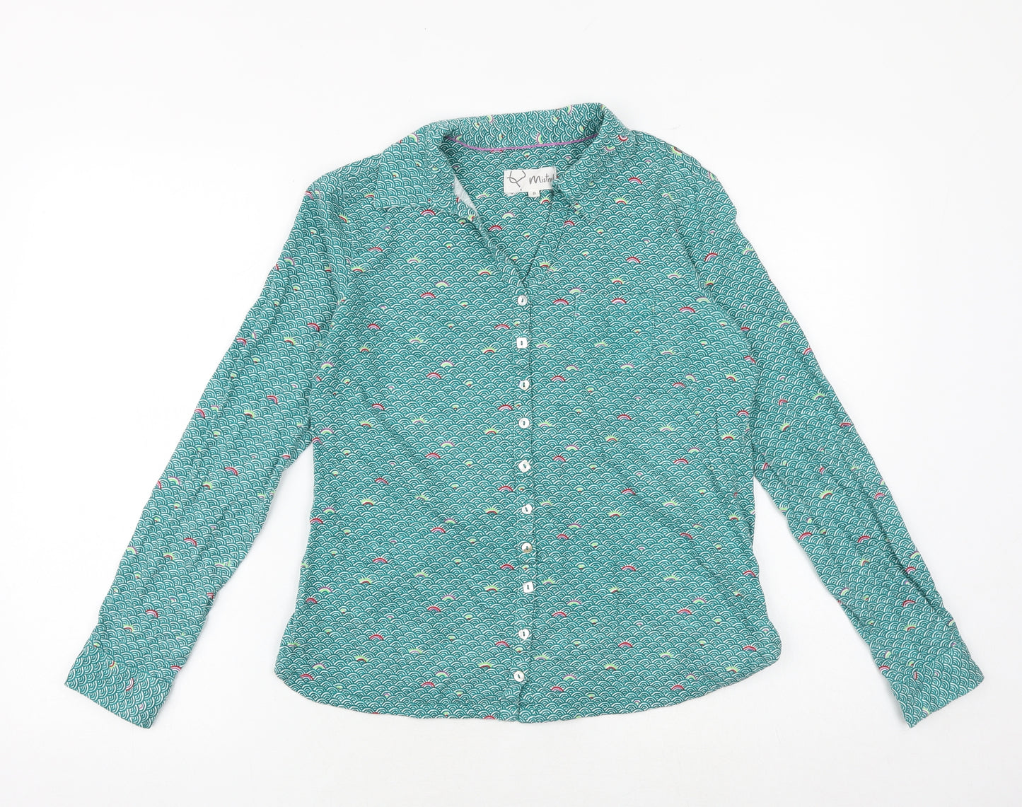 Mistral Womens Green Geometric 100% Cotton Basic Button-Up Size 8 Collared