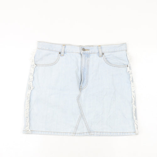 Dr. Denim Womens Blue Cotton A-Line Skirt Size L Zip