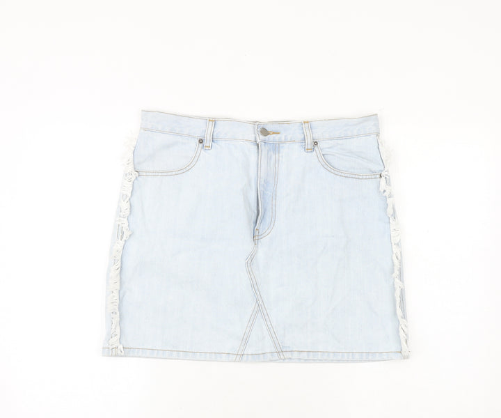 Dr. Denim Womens Blue Cotton A-Line Skirt Size L Zip