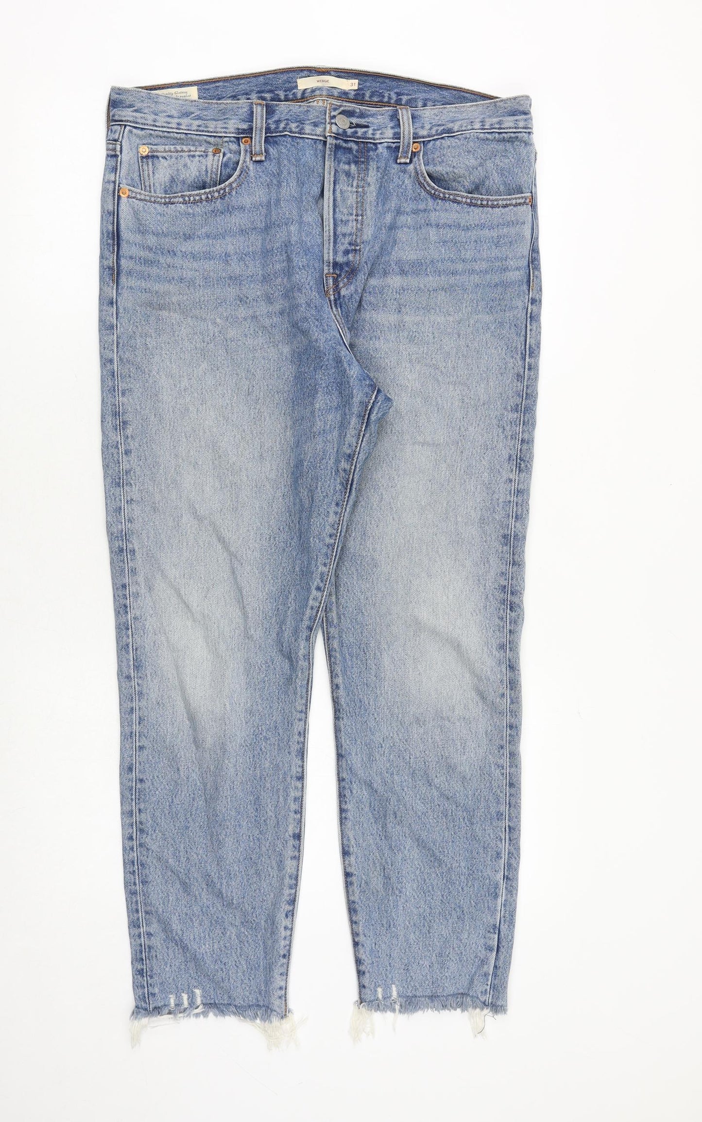 Levi's Womens Blue Cotton Straight Jeans Size 31 in Regular Button
