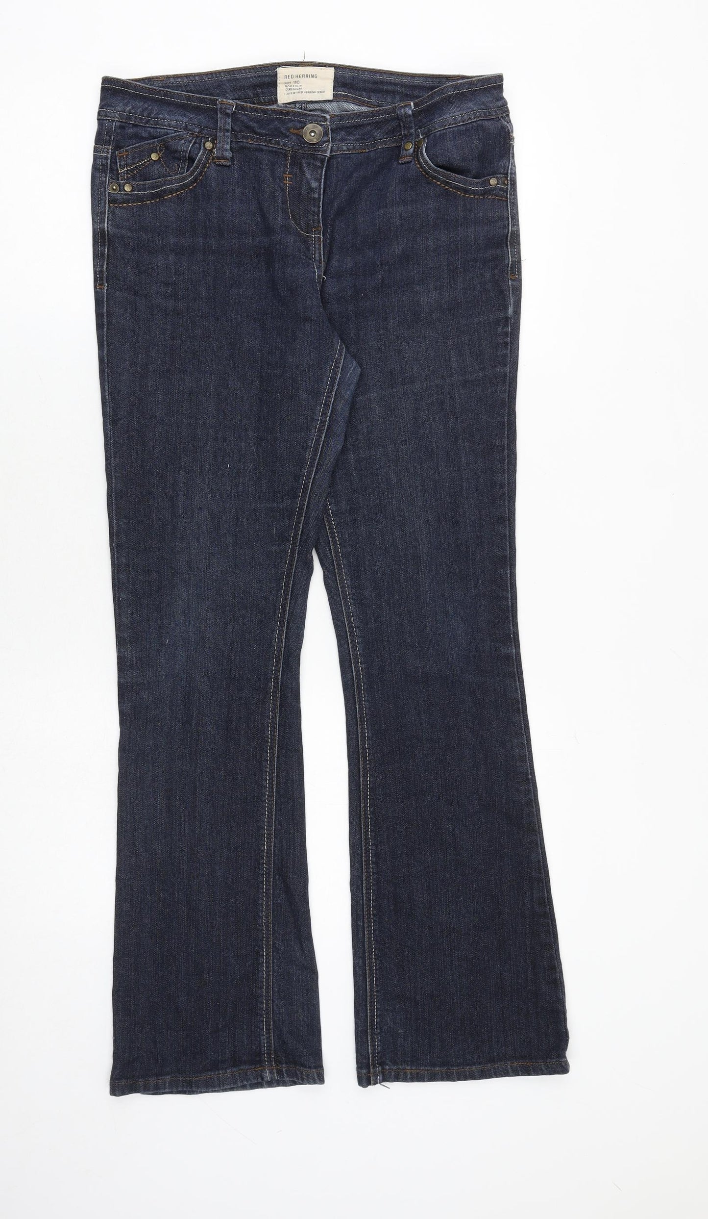 Debenhams Womens Blue Cotton Bootcut Jeans Size 12 Regular Zip