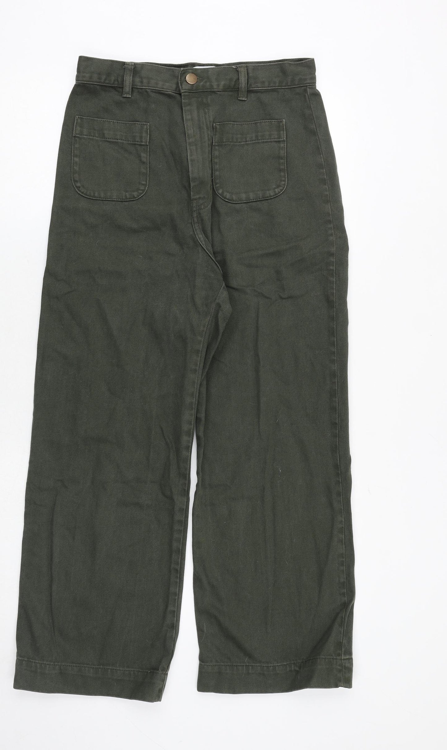 & Other Stories Womens Green Cotton Wide-Leg Jeans Size 12 Regular Zip