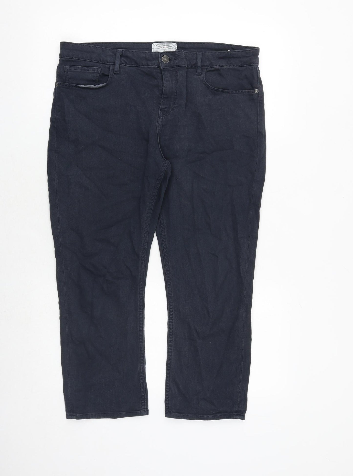 Fat Face Womens Blue Cotton Straight Jeans Size 14 Regular Zip