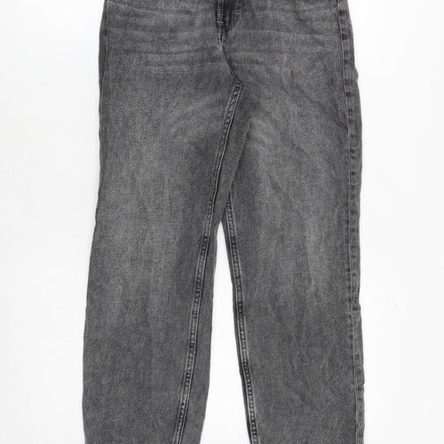 H&M Girls Grey Cotton Boyfriend Jeans Size 12 Years Regular Zip