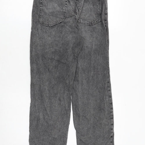 H&M Girls Grey Cotton Boyfriend Jeans Size 12 Years Regular Zip