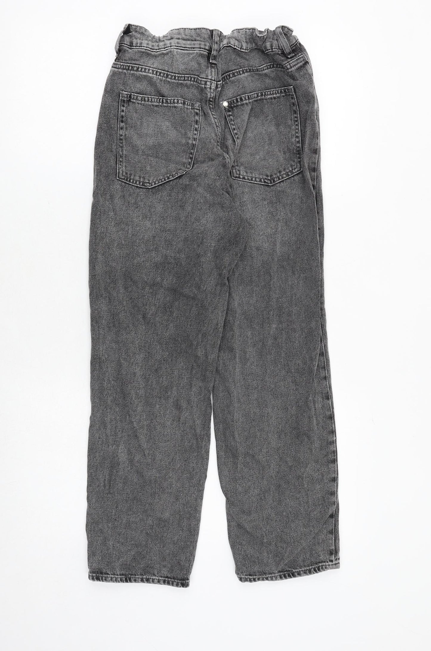 H&M Girls Grey Cotton Boyfriend Jeans Size 12 Years Regular Zip