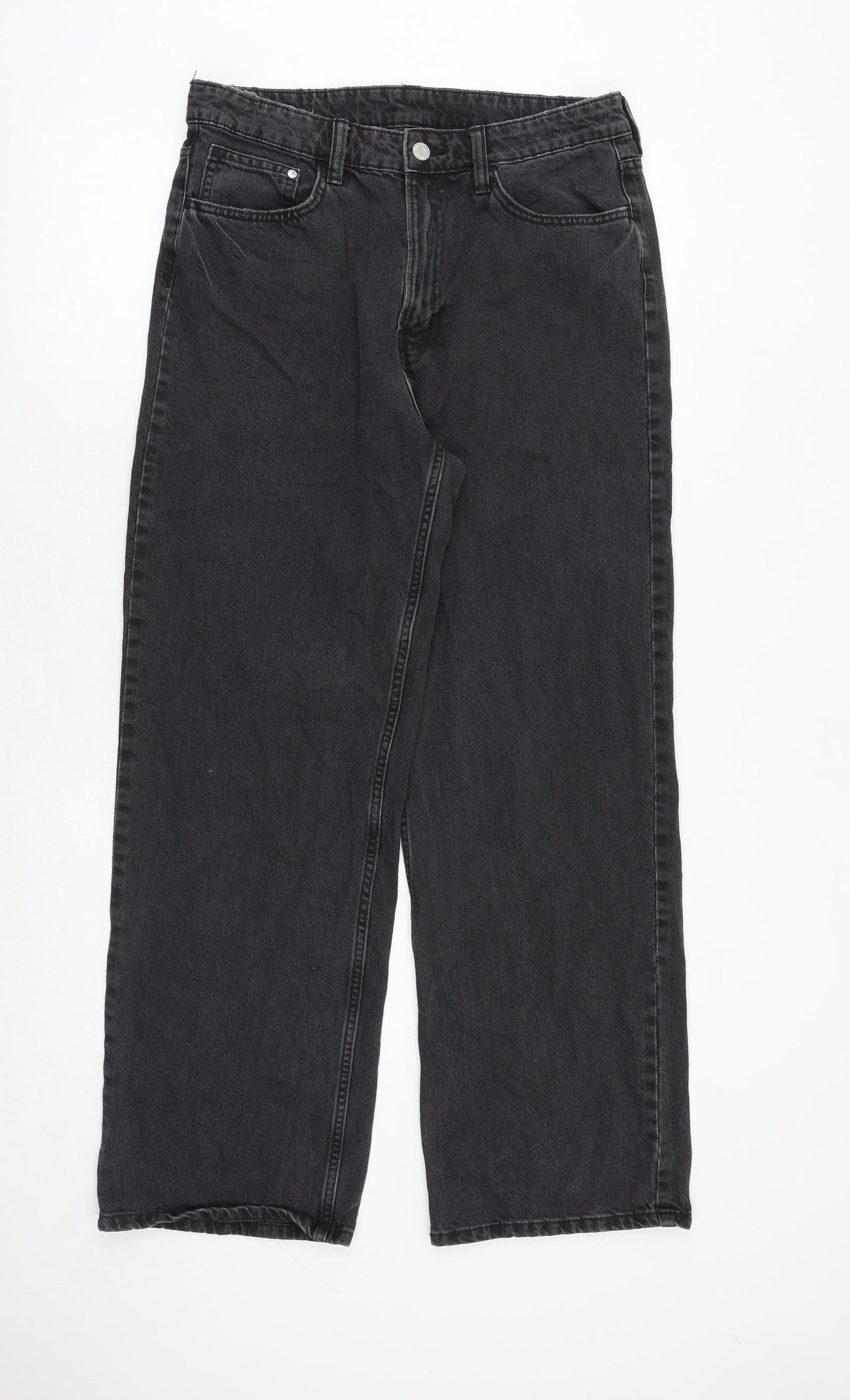 H&M Womens Black Cotton Straight Jeans Size 14 Regular Zip