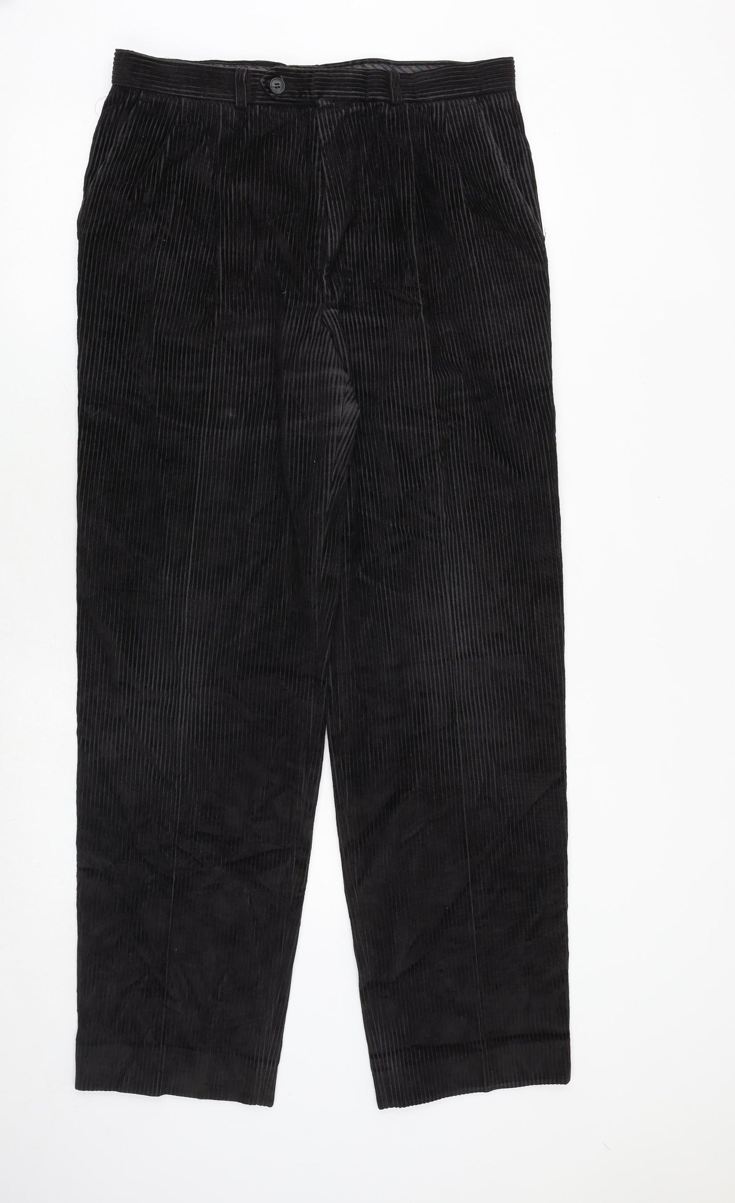 St Michael Mens Black Cotton Trousers Size 34 in Regular Zip