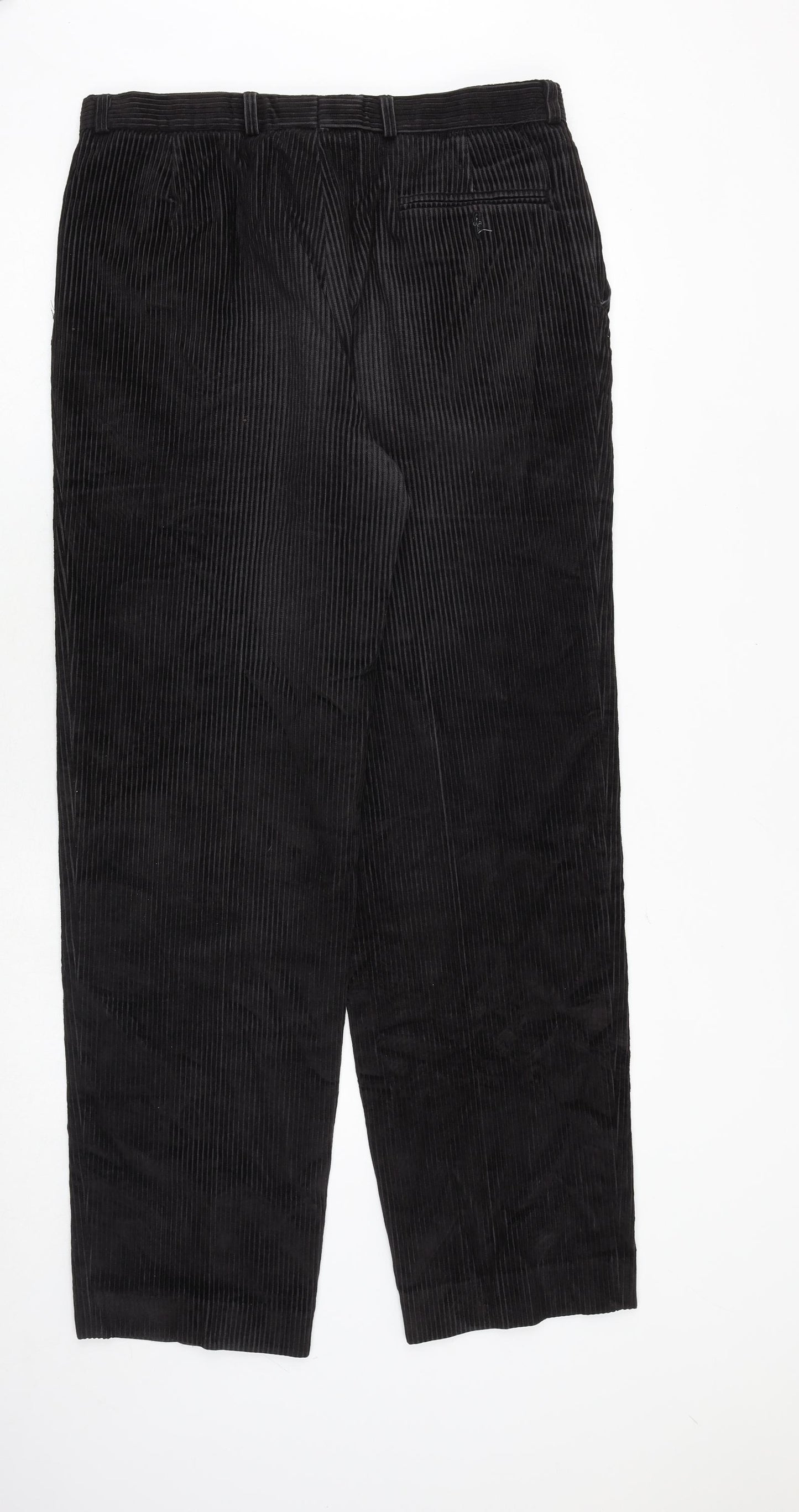 St Michael Mens Black Cotton Trousers Size 34 in Regular Zip
