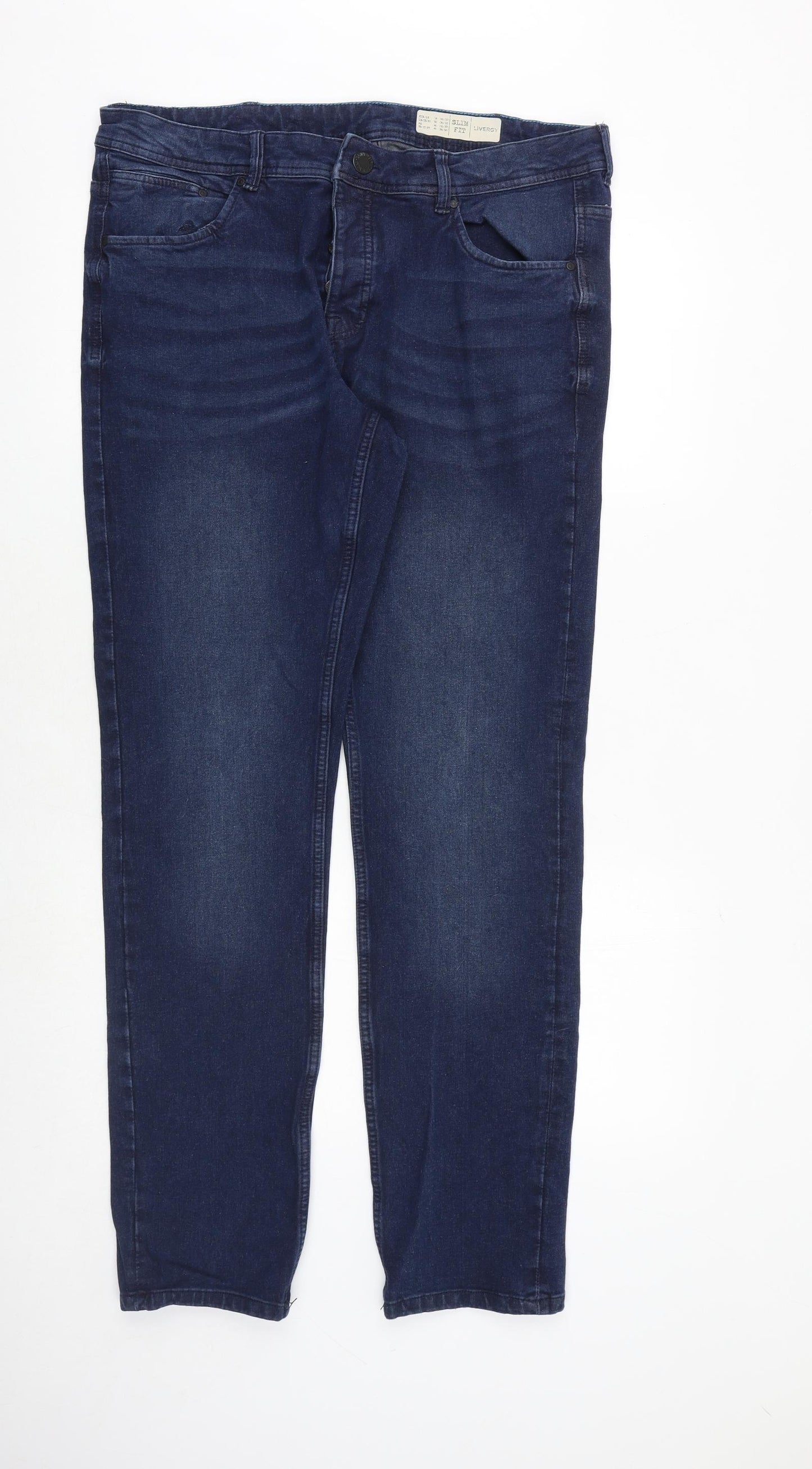 Livergy Mens Blue Cotton Skinny Jeans Size 36 in Regular Button