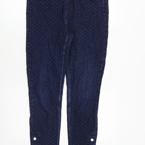 Marks and Spencer Womens Blue Geometric Cotton Skinny Jeans Size 12 Regular Zip