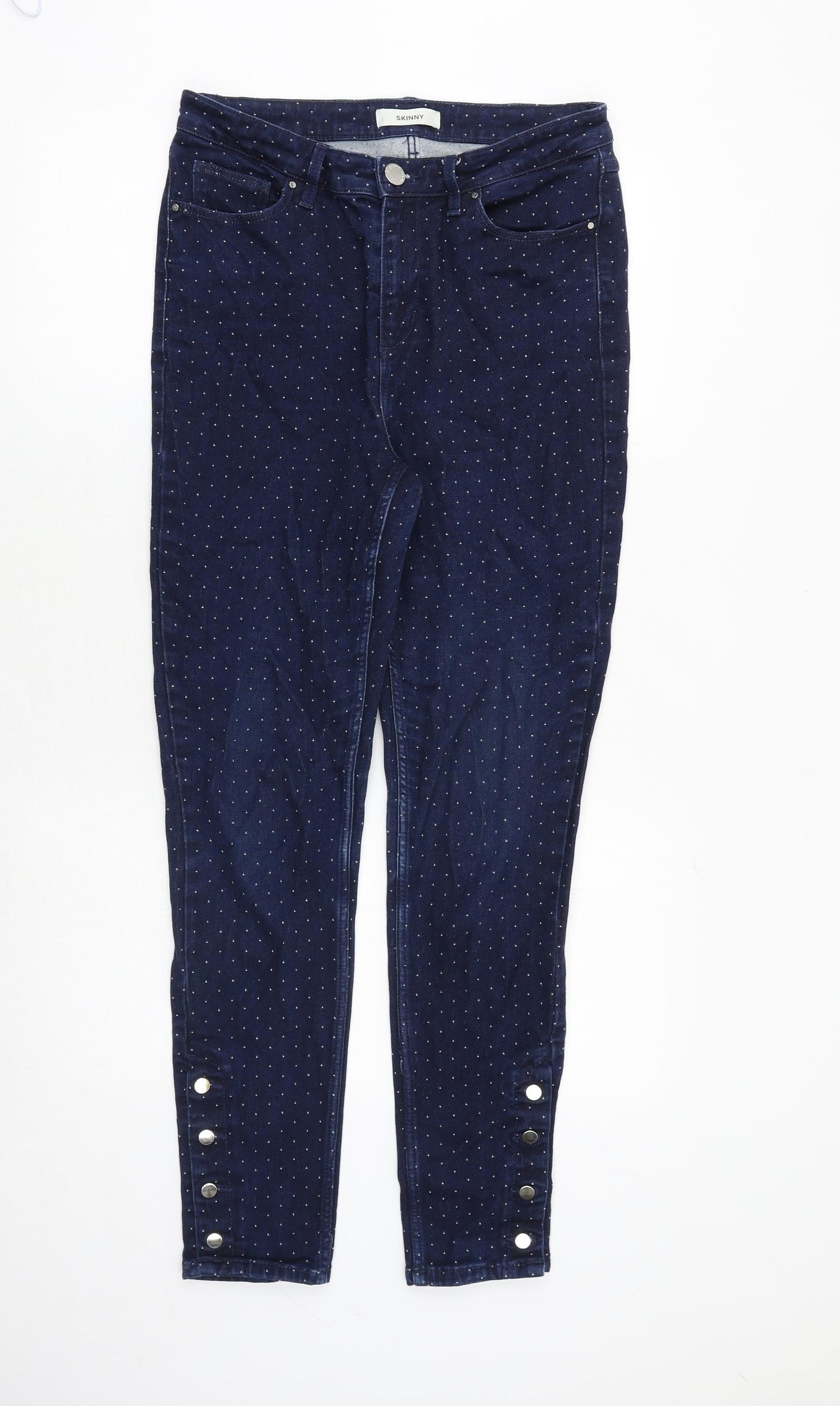 Marks and Spencer Womens Blue Geometric Cotton Skinny Jeans Size 12 Regular Zip