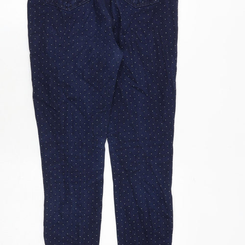 Marks and Spencer Womens Blue Geometric Cotton Skinny Jeans Size 12 Regular Zip