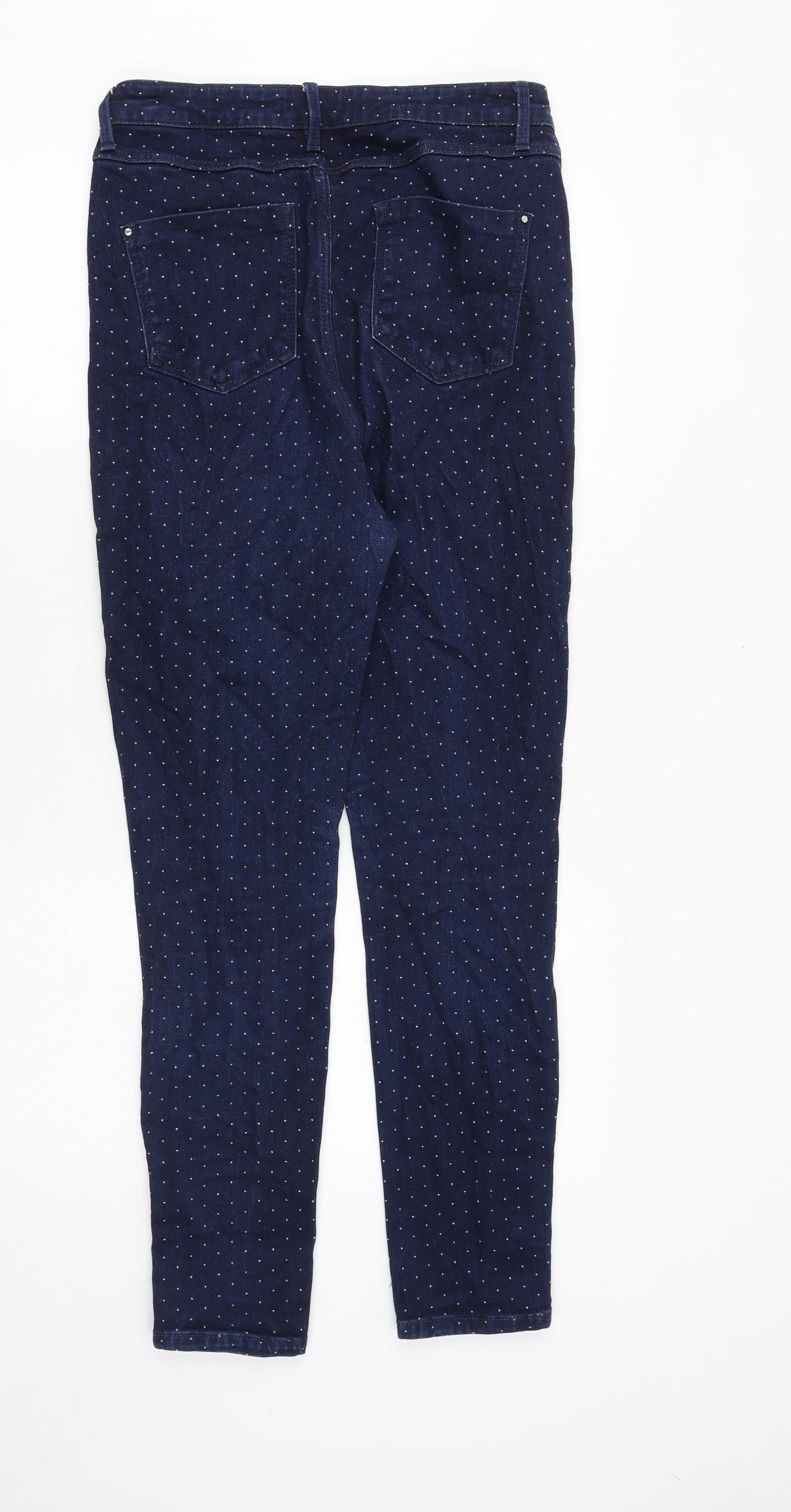 Marks and Spencer Womens Blue Geometric Cotton Skinny Jeans Size 12 Regular Zip
