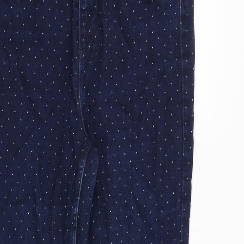 Marks and Spencer Womens Blue Geometric Cotton Skinny Jeans Size 12 Regular Zip