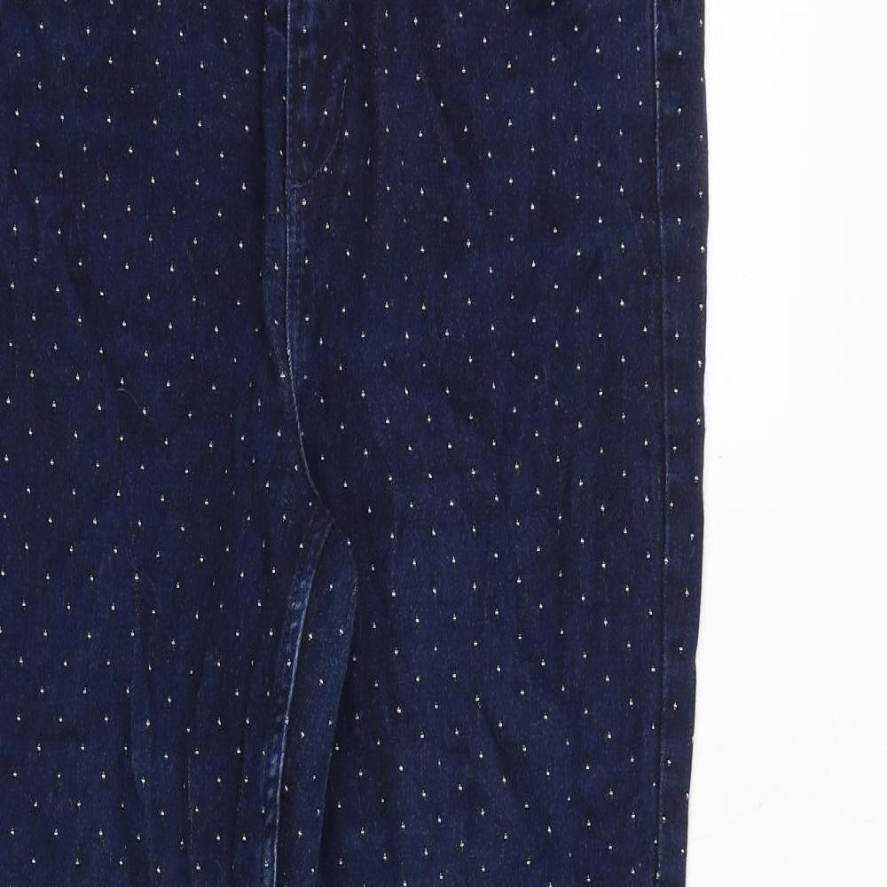 Marks and Spencer Womens Blue Geometric Cotton Skinny Jeans Size 12 Regular Zip