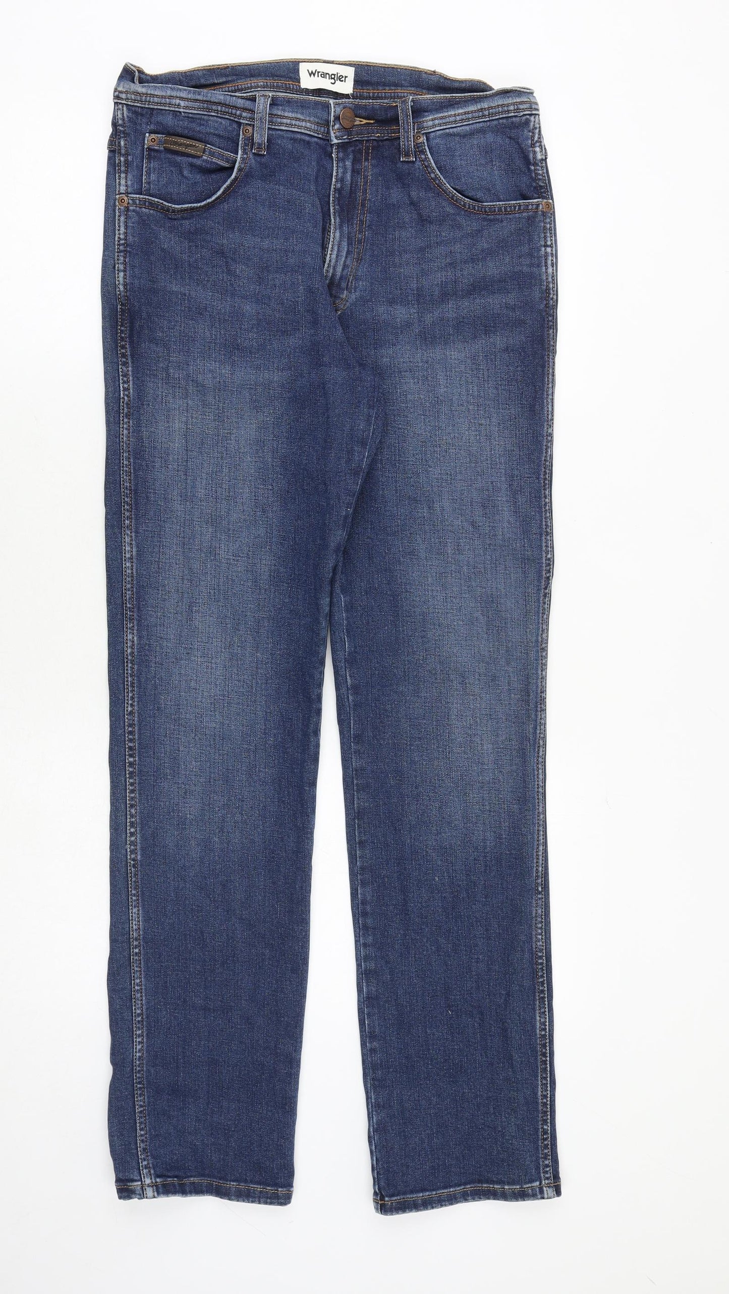 Wrangler Mens Blue Cotton Straight Jeans Size 30 in Regular Zip