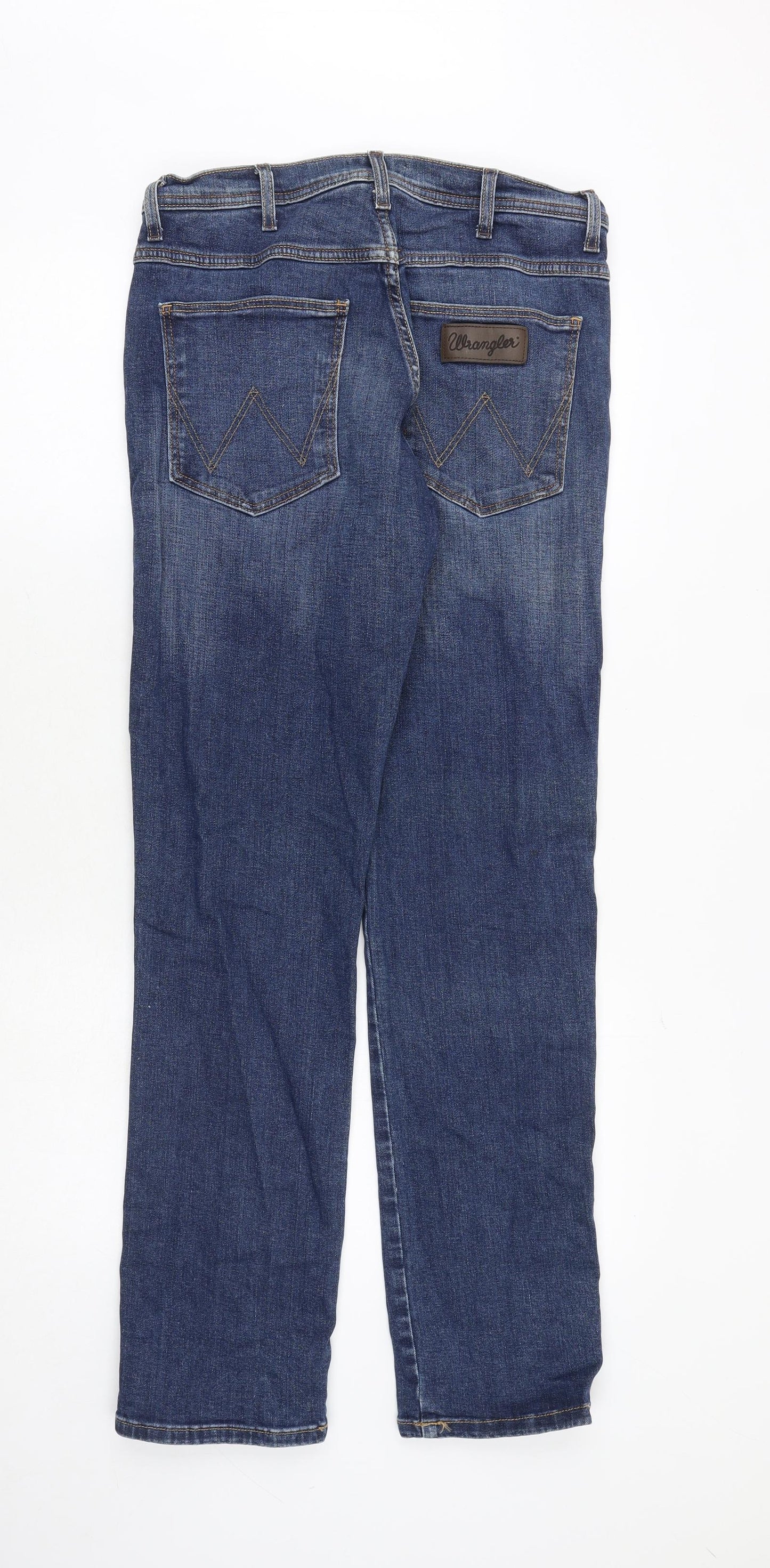 Wrangler Mens Blue Cotton Straight Jeans Size 30 in Regular Zip