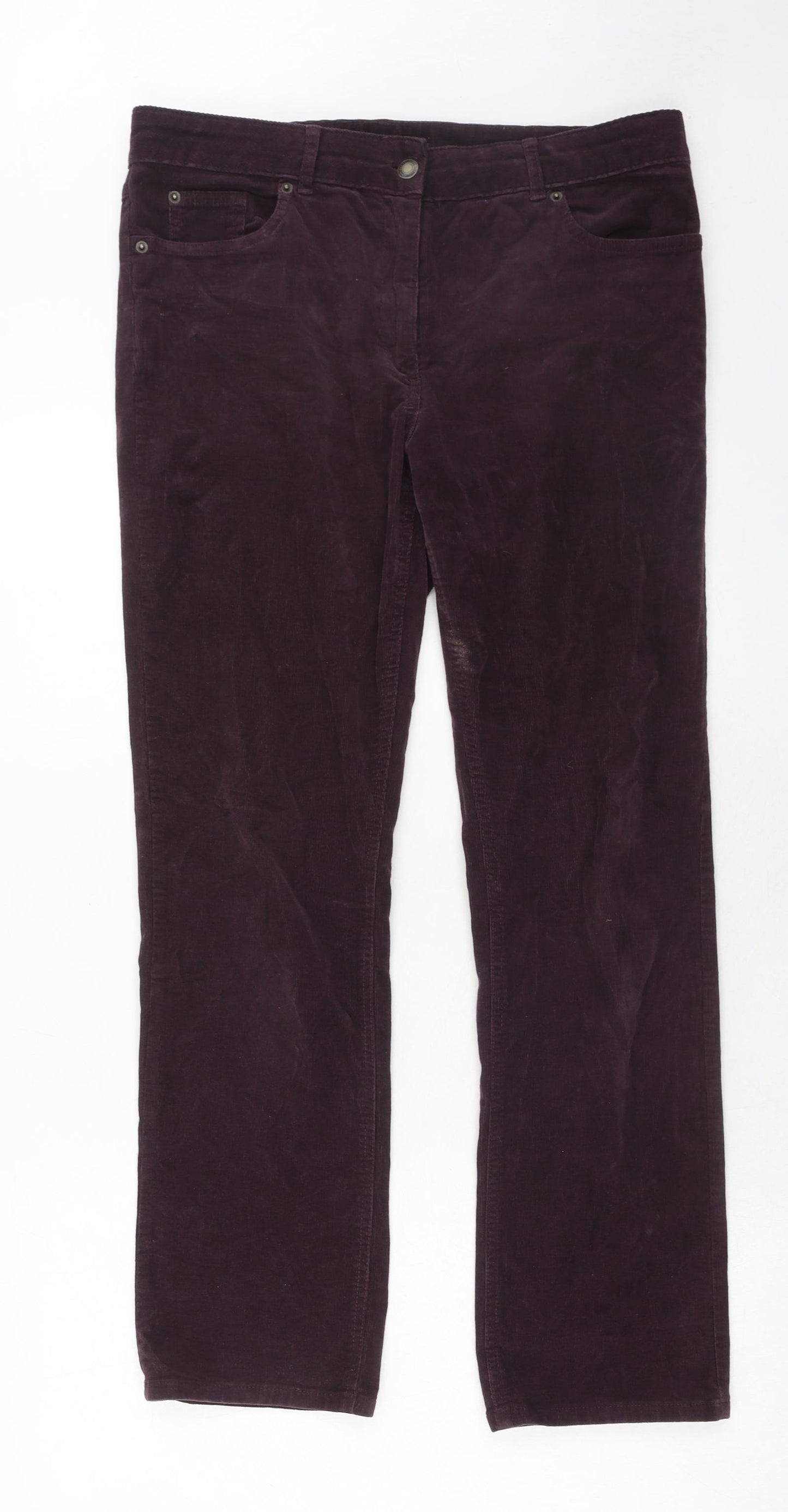 Marks and Spencer Womens Purple Cotton Trousers Size 12 Regular Zip