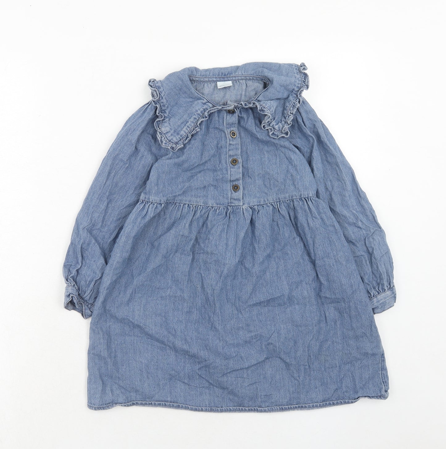 NEXT Girls Blue Cotton A-Line Size 8 Years Collared Button