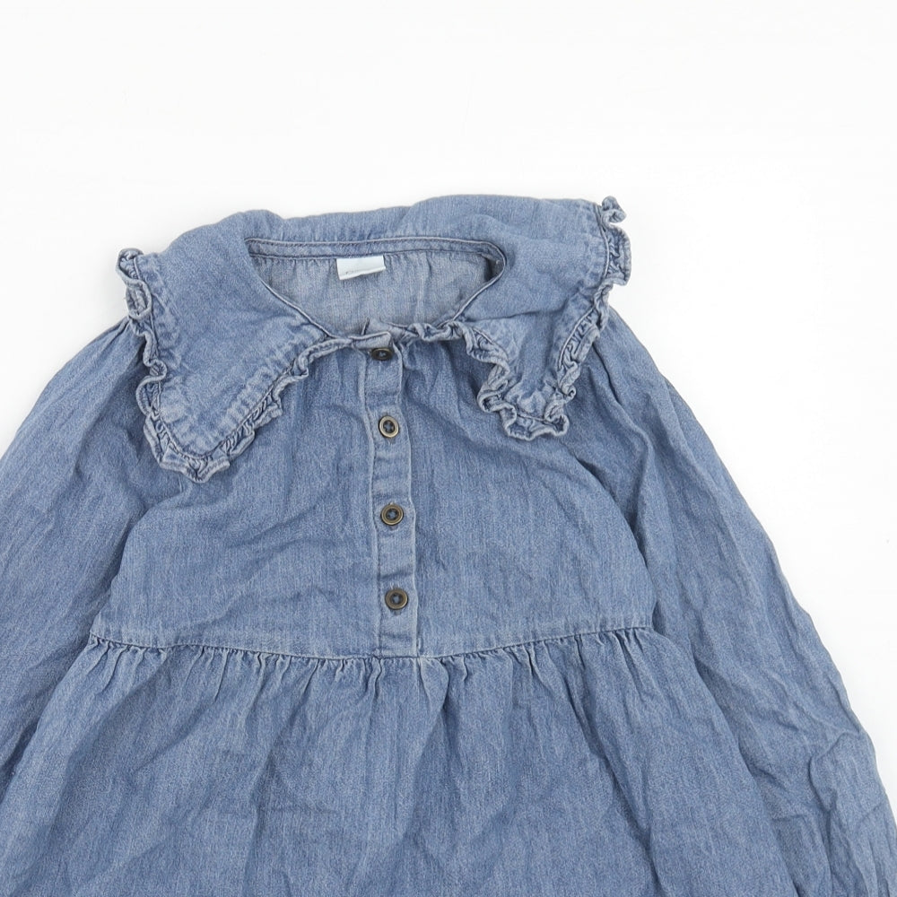 NEXT Girls Blue Cotton A-Line Size 8 Years Collared Button