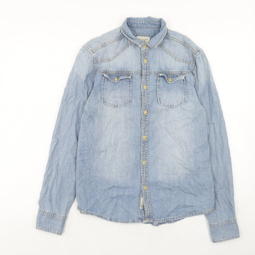 Rivington Mens Blue Cotton Button-Up Size M Collared Button