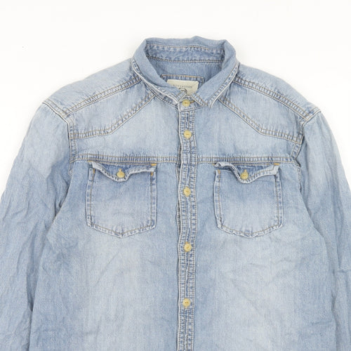 Rivington Mens Blue Cotton Button-Up Size M Collared Button