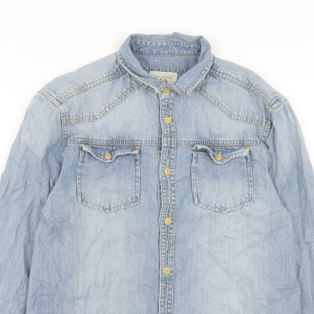 Rivington Mens Blue Cotton Button-Up Size M Collared Button