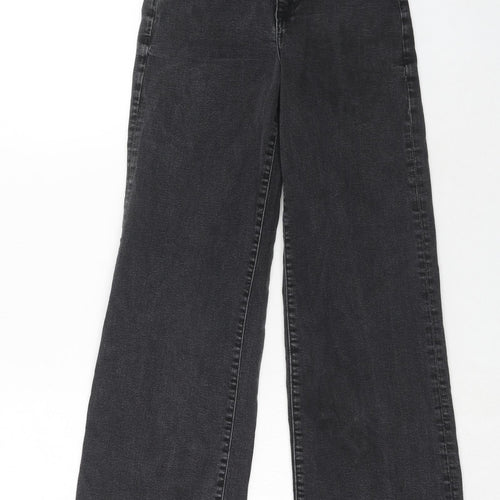H&M Womens Black Cotton Wide-Leg Jeans Size 8 Regular Zip