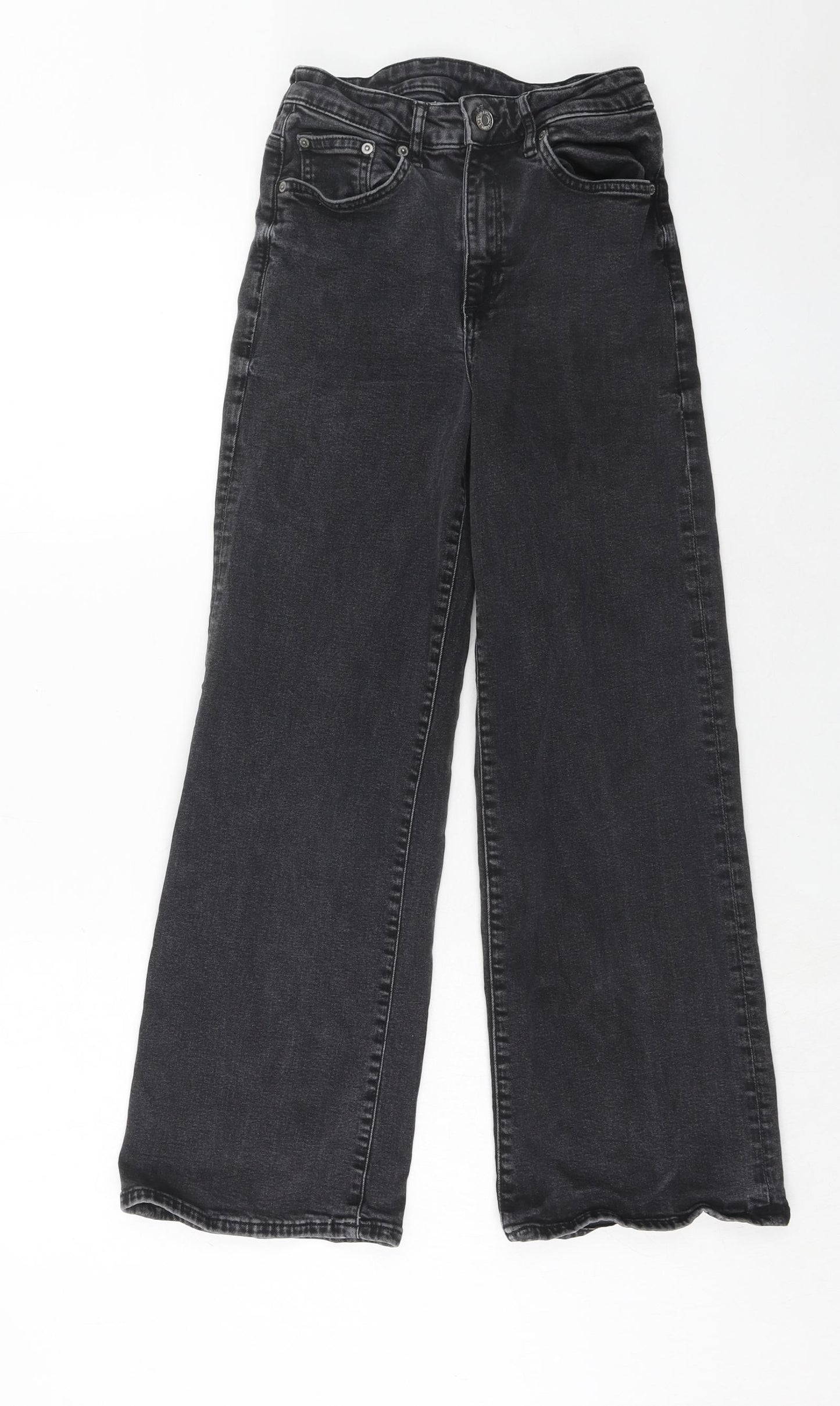 H&M Womens Black Cotton Wide-Leg Jeans Size 8 Regular Zip