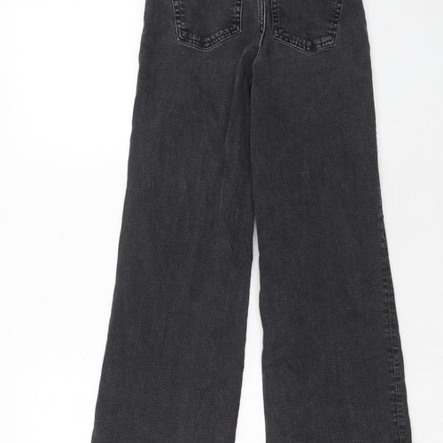 H&M Womens Black Cotton Wide-Leg Jeans Size 8 Regular Zip
