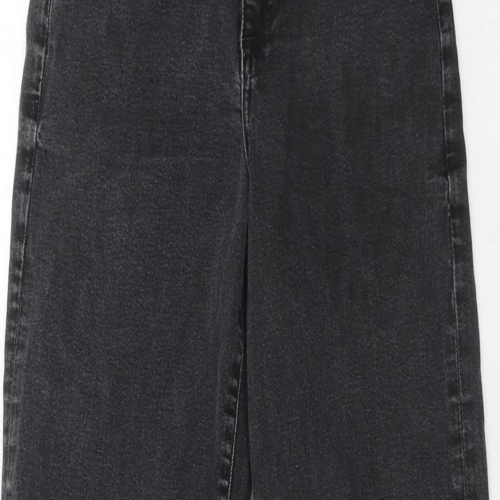 H&M Womens Black Cotton Wide-Leg Jeans Size 8 Regular Zip