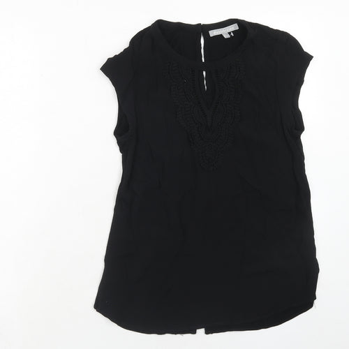 Daniel Rainn Womens Black Viscose Basic Blouse Size S Boat Neck - Crocheted Lace Detail