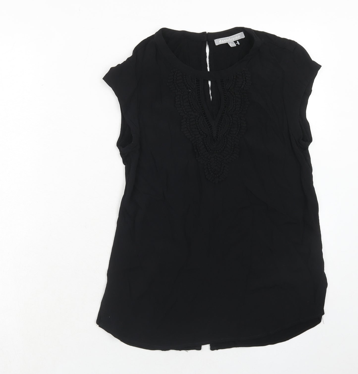 Daniel Rainn Womens Black Viscose Basic Blouse Size S Boat Neck - Crocheted Lace Detail